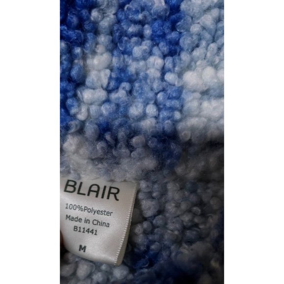Blair Womens Medium Blue White Plaid Sherpa Snap Front Fuzzy Jacket - Picture 10 of 10